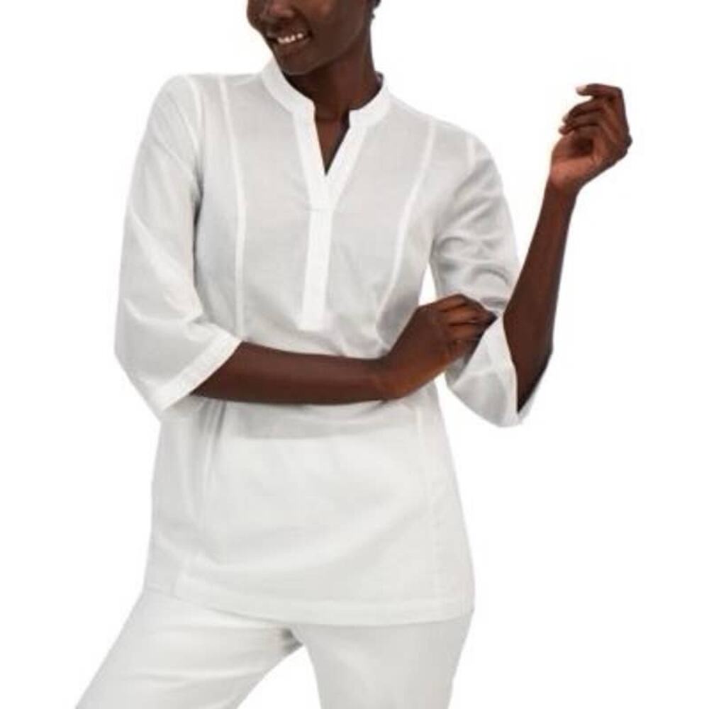 Alfani White Three Quarter Sleeve V-Neck